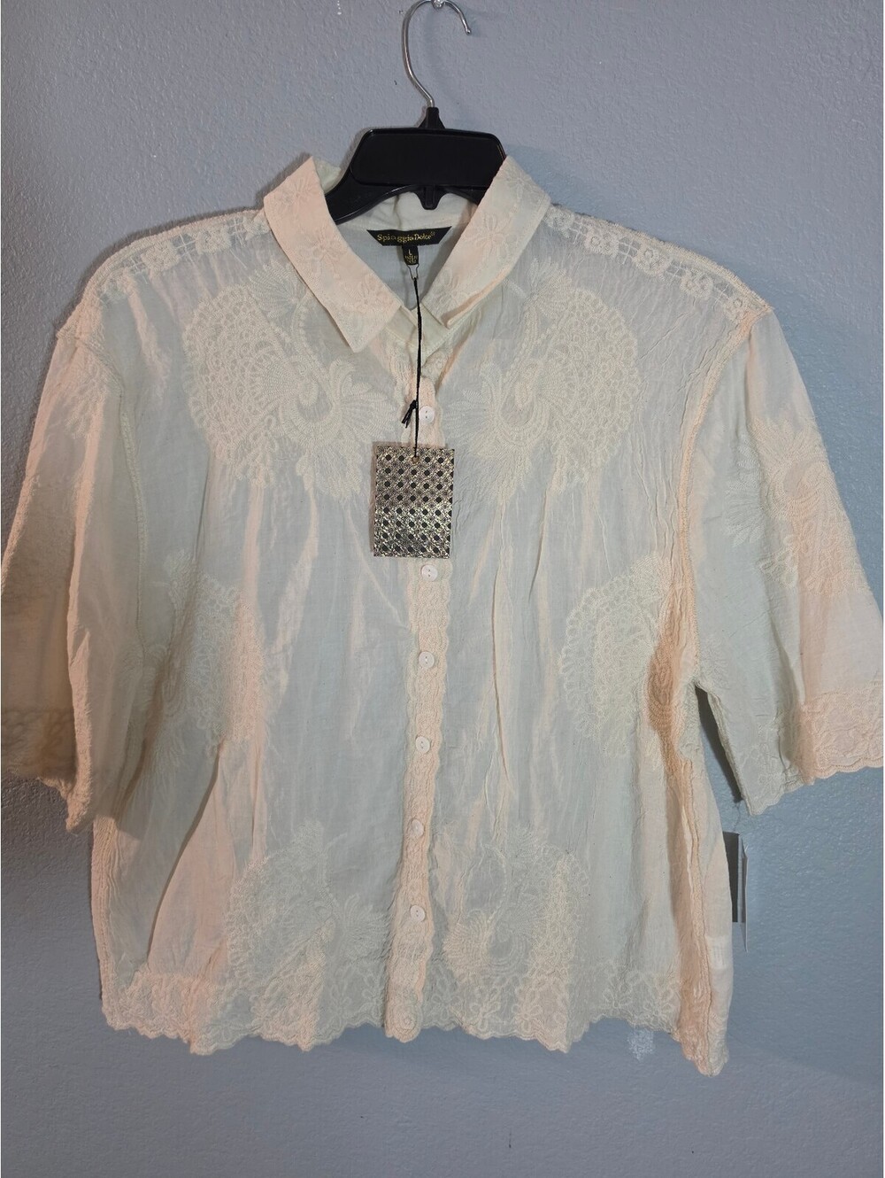 Spiaggia Dolce Women's Natural Cotton Button-Up Blouse Size L